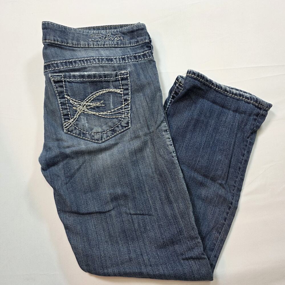 Silver Jeans Womens 29 Tuesday Capri Distressed Medium Wash Blue Denim - Picture 2 of 12